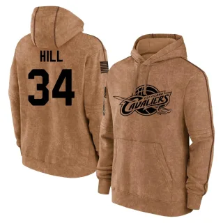 Men's Cleveland Cavaliers Tyrone Hill Brown 2023 Salute to Service Club Pullover Hoodie