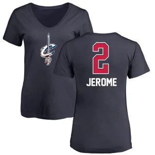 Women's Cleveland Cavaliers Ty Jerome Navy Name and Number Banner Wave V-Neck T-Shirt