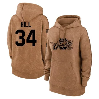 Women's Cleveland Cavaliers Tyrone Hill Brown 2023 Salute to Service Pullover Hoodie